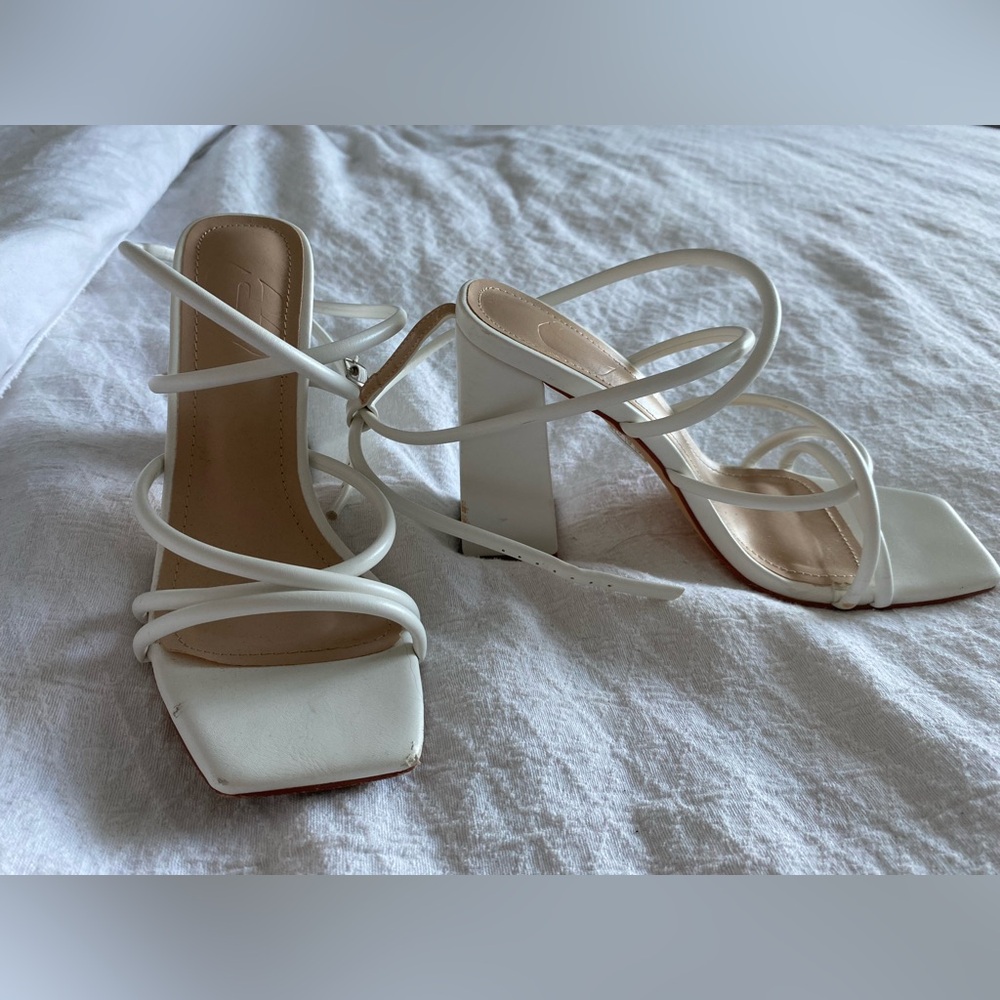 White Strappy Block Heel